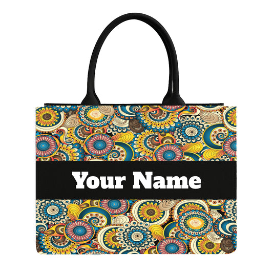 STYLLURE Personalized Tote Bag Bohemian-inspired Pattern with Colourful Floral and Paisley Motifs with Laptop Compartment, Fits up to 15.6 Inch, Premium Handbag for Women, 16x12x5 Inch