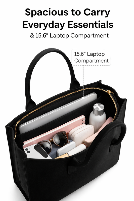 STYLLURE Personalised Floral Tote Bag, Black Canvas Laptop Handbag, 40x30x12 cm, Customisable Name Print, Premium Handbag for Women, Office Travel and Daily Use