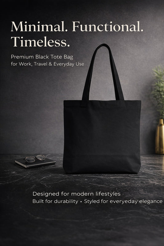 STYLLURE Printed Tote Bag with Artistic Lion Design, Black Canvas Shoulder Bag for Women, Spacious Lightweight Tote with Reinforced Handles