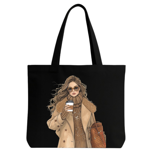STYLLURE Printed Tote Bag for Women, Stylish Fashion Illustration Design, Black Canvas Shoulder Bag, Lightweight and Spacious