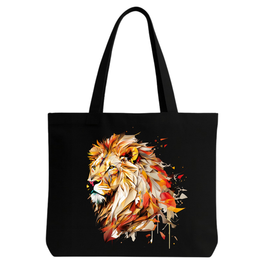 STYLLURE Printed Tote Bag with Artistic Lion Design, Black Canvas Shoulder Bag for Women, Spacious Lightweight Tote with Reinforced Handles