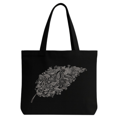 STYLLURE Printed Tote Bag for Women, Black Floral Design Shoulder Bag, Spacious Lightweight Canvas Tote