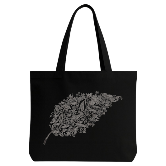 STYLLURE Printed Tote Bag for Women, Black Floral Design Shoulder Bag, Spacious Lightweight Canvas Tote