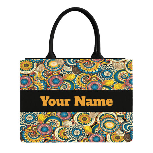 STYLLURE Personalized Tote Bag Bohemian-inspired Pattern with Colourful Floral and Paisley Motifs with Laptop Compartment, Fits up to 15.6 Inch, Premium Handbag for Women, 16x12x5 Inch