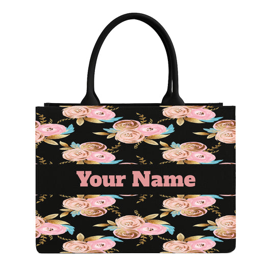 STYLLURE Personalized Tote Bag with Beautiful Floral Pattern with Pink Blooms, Laptop Compartment up to 15.6 Inch, 16x12x5 Inch, Premium Handbag for Women, Office Travel and Daily Use
