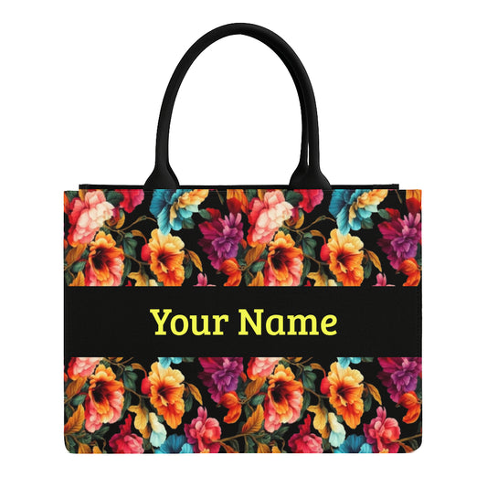 STYLLURE Customised Tote Bag with Floral Print, Personalised Name, Laptop Compartment up to 15.6 Inch, Premium Handbag for Women, 16x12x5 Inch
