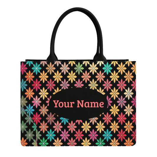 STYLLURE Customised Tote Bag with Colorful Floral Pattern, Personalised Name Print, Laptop Compartment up to 15.6 Inch, 16x12x5 Inch, Premium Handbag for Women