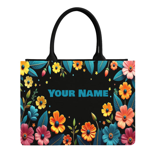 STYLLURE Tote Bag with Customizable Name, Floral Design, 15.6 Inch Laptop Compartment, Spacious Everyday Carry Bag, 16x12x5 Inches