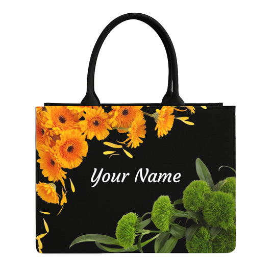 STYLLURE Black Tote Bag with Orange and Green Flowers Design, Spacious Laptop Compartment for 15.6 Inch, Black with Orange and Green Flowers, 16x12x5 Inches, Premium Handbag for Women